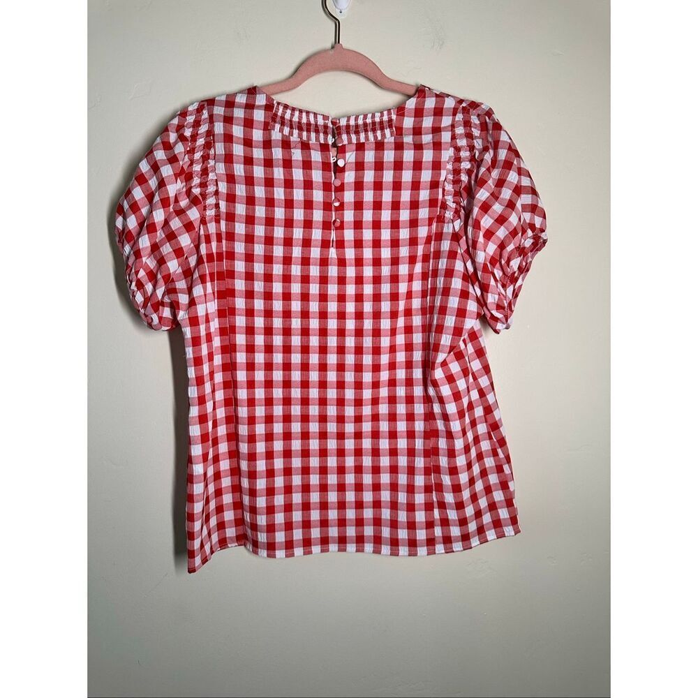๐ธ First Love by Lovelyn Red and White Plaid Puff Sleeve Top Size Small - Picture 3 of 3
